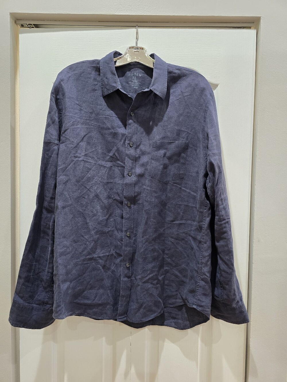 Men's J.Crew 100% Linen Long Sleeve Button-Down Shirt - Navy Blue - Size Large